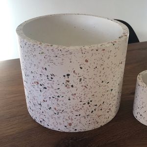 Large handmade white terrazzo flower pot